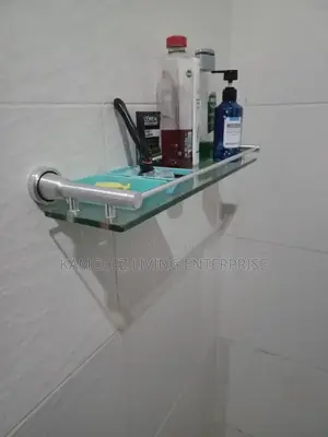Aquamarin Glass Bathroom Shelf With Aluminum Frame