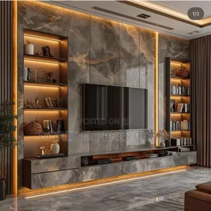 Modern Tv Console With Open Shelving And Led