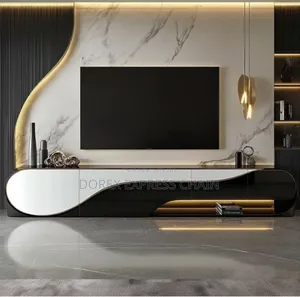 Luxury Curved-edged Console With Marble Backdrop.