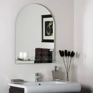 Frameless Wall Mirror With Shelf – Silver Glass