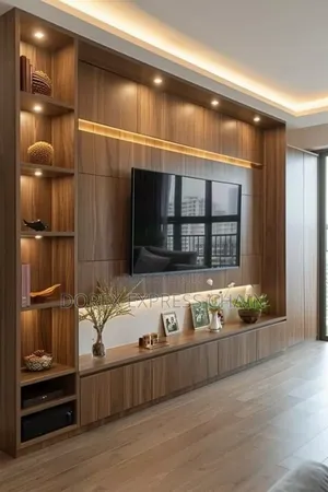 Elegant Tv Console With Open Shelving And Led