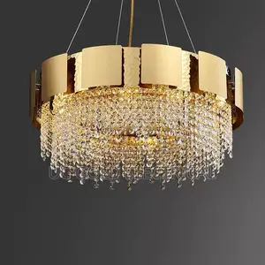 Led Postmodern Golden Crystal Stainless Steel Pendant Lights