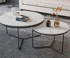 Marble Top Circular Metal Legged 2 in 1 Center Table