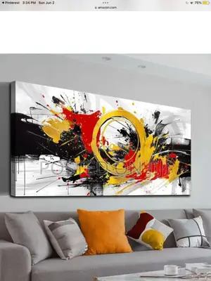 Red, Black and Gold Abstract Painting on Canvas Print