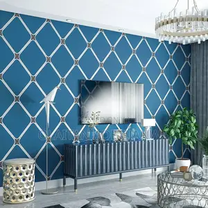 Flock Blue Geometrical Textured Wallpaper