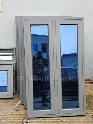 Grey Aluminum Casement Window With Net