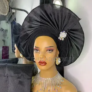 Aso Oke Black Gele for Asoebi Wedding