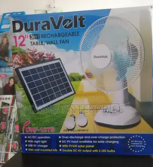 Duravolt 12 Inches 3 in 1 Rechargeable Fan
