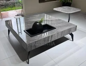 Grey Marble Centre Table With Curved Stool Set