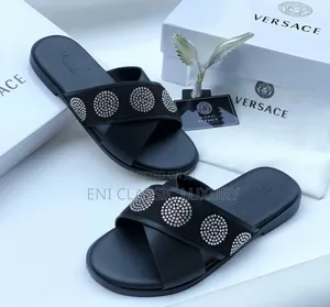 Pure Leather Luxury Men's Slippers Versace Well Banded