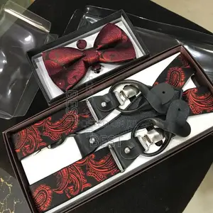 Quality Suspenders Bow Tie With Pocket Square Cufflinks