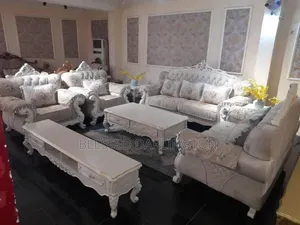 Imported White Royal Chair With Center Table With Two Side Stool