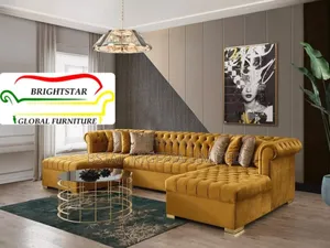Luxurious Mustard Velvet Sectional Sofa