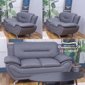 "Contemporary Grey Leatherette Sofa Set
