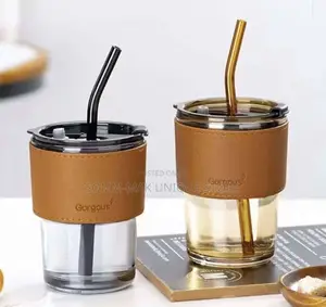 Slub Glass Cup With Protective Leather Sleeve
