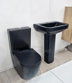 Black Matte Round Toilet Seat Wc + Basin