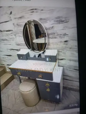 Makeup Console With Table, Chair, Drawers and Mirror Station