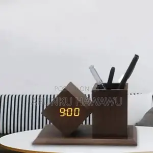 Wooden Digital Led Alarm Clock With Pen Holder