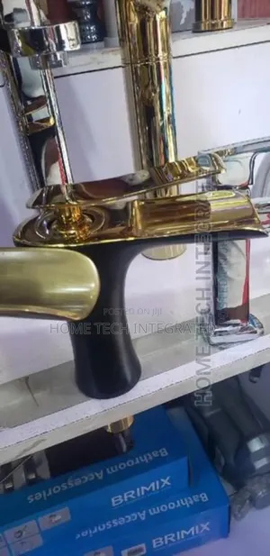 New Modern Black and Gold Basin Mixer Tap