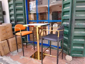 High Bar Table With 2 Leather Chairs