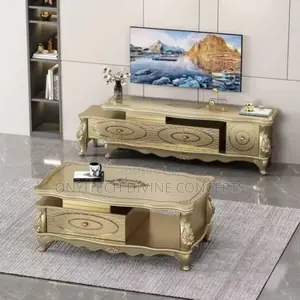 Golden Tv Stand With Centre Table