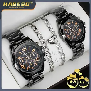 4pcs Hasesg Forevermore Couple Black Titanium Steelposh Gift