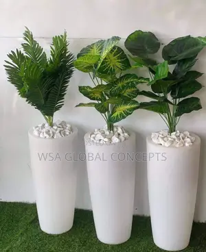 Indoor Decoration Green Flower,White Fibers Pot,Stone