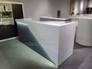 White and Fog Gray Laminate 2.4 Meters Reception Table