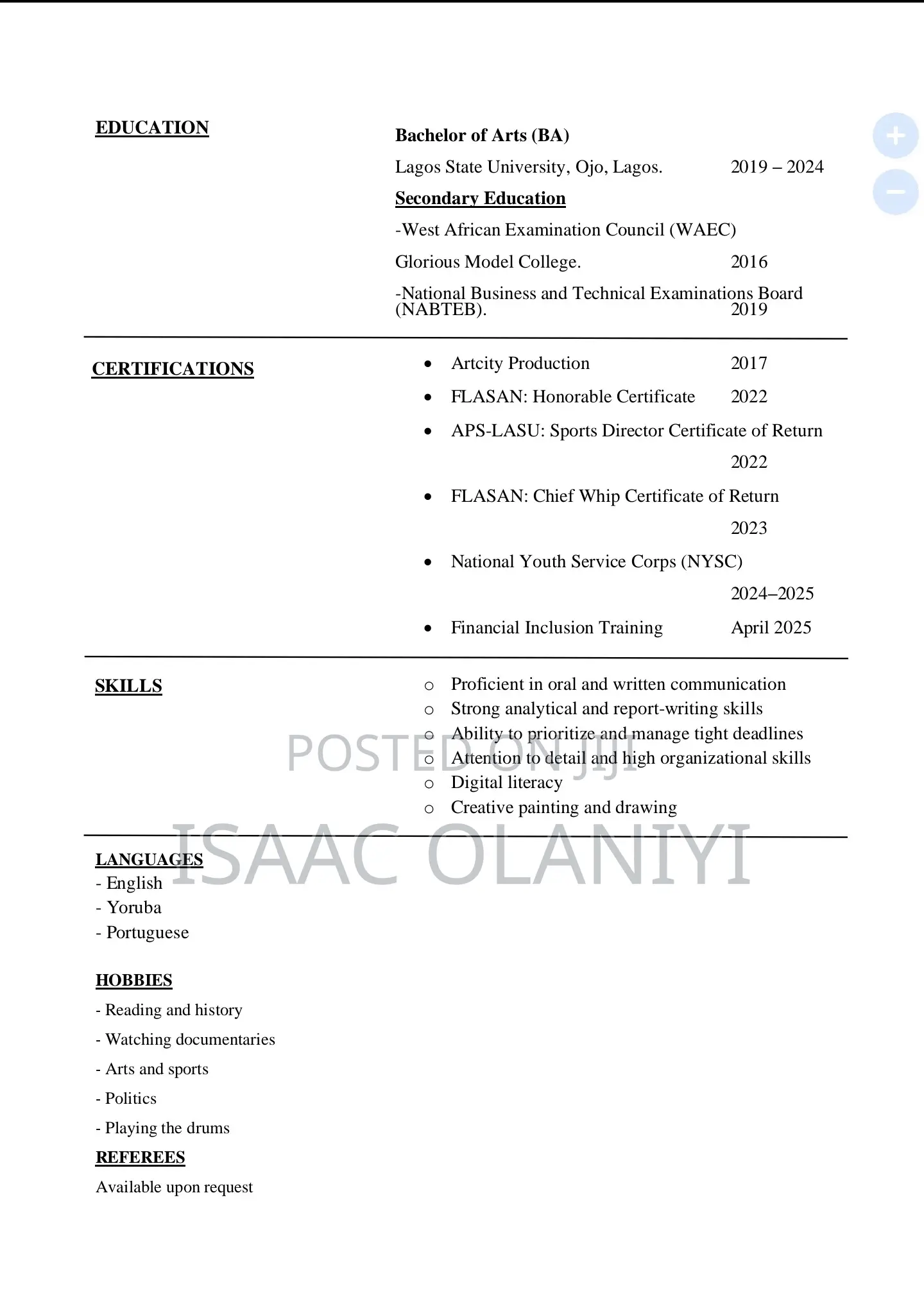 Part-Time Weekend CV