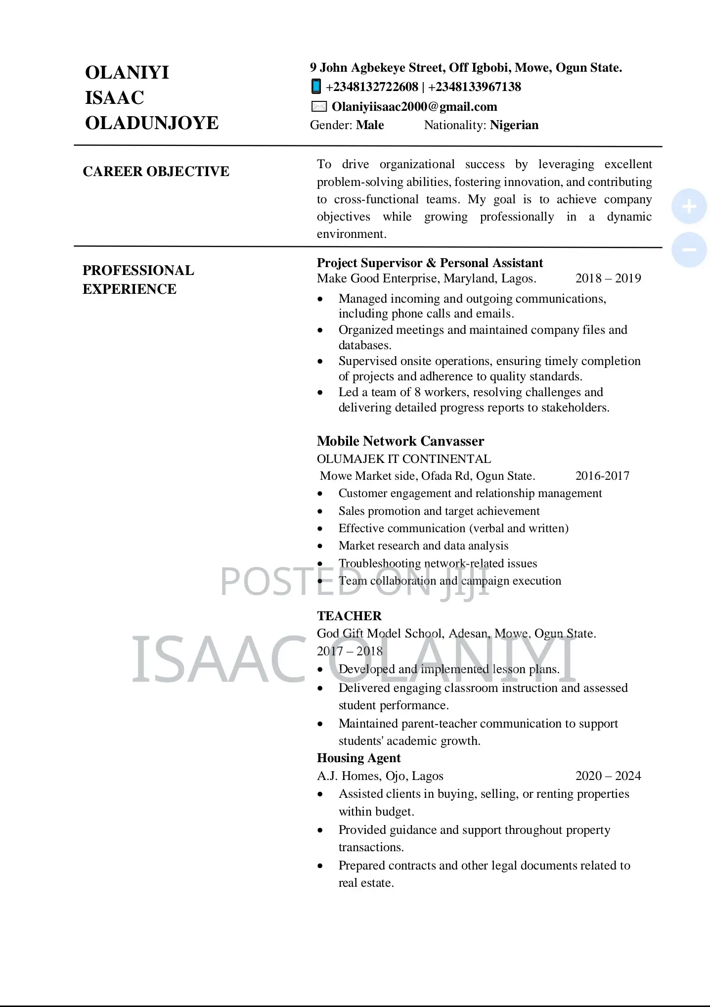 Part-Time Weekend CV