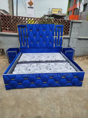Quality 6by6 Blue Padded Bed Frame With Two Side Drawers.