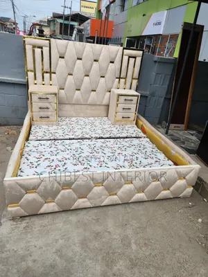 Luxury Family Size Bed Stand With Its Side Drawers.