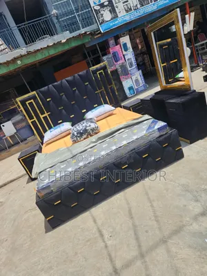 Black Coloured 6by6 Bed Stand With Its Accessories.