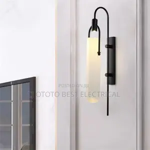 Long Glass Wall Light, Black and Gold Available Now