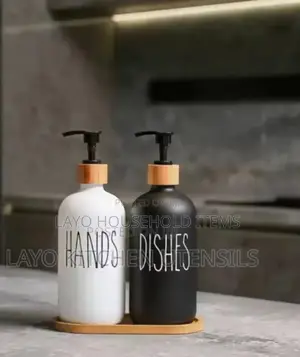 Hands Dishes Soap Dispenser Set With Wooden Stand
