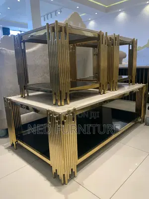 Quality Marble Top Double Layer Center Table With Stools