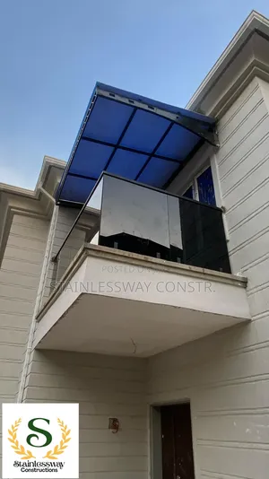Dark Grey Glass Balcony Railing With Black Top Vint