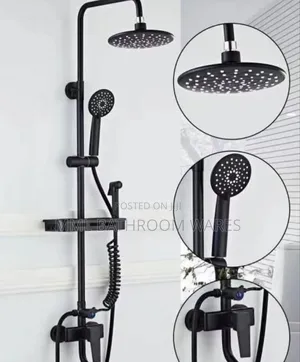 Round Black Shower With Shattaf Bidet Spray and Shower Rack