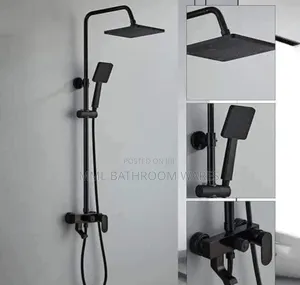Black Square Shower With Down Tap and Hand Shower