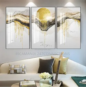 3in1 Set of Gold Abstract Canvas