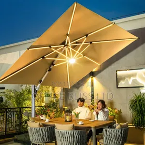 Outdoor Sunshade Umbrella With Solar Led - Khaki