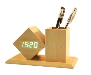 Wooden Digital Led Alarm Clock + Pen Holder Corporate Gift