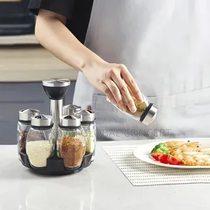 6pcs Spices and Seasoning Bottles With Revolving Rack