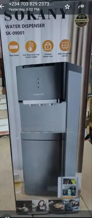 Sokany Water Dispenser 3 Taps Hot and Cold With Refrigerator