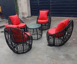 4 Seater Rattan Outdoor Chair With Red Cushions