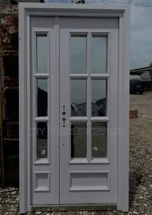 Waiting Room Glass and Steel White French Door1200mm by 2100mm 4ftx7ft