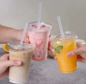 1000pcs 12oz Transparent Cup With Flat Cover