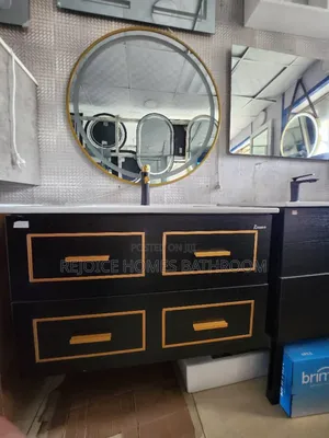 Luxury Black Gold Bathroom Cabinet Vanity Round Mirror