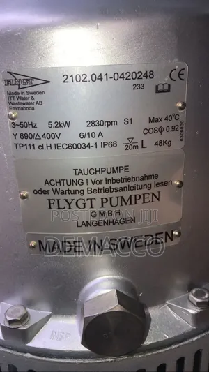 Flygt Sewage Pump 5.2kw Drainage