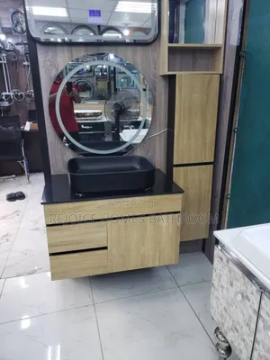 Luxury Wooden Vanity Cabinet, Black Basin Mirror Storage